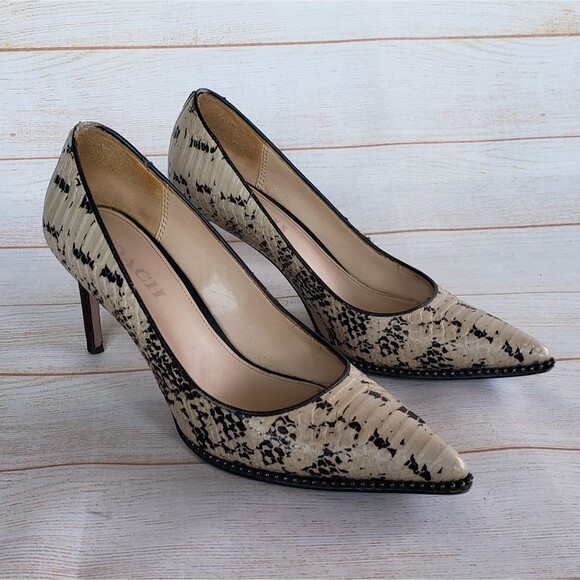 Coach Leather Animal Print Pointy Toe Studded Stiletto Heels Pump Size 7.5 - Picture 2 of 16